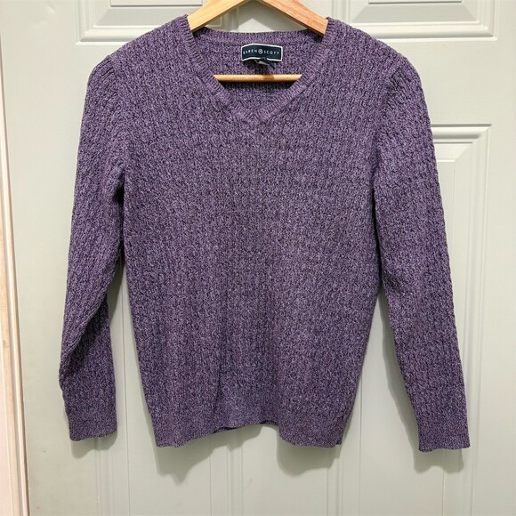 Karen Scott Sweaters - Karen Scott Sweater Womens Size L Purple Heathered V-Neck Textured Knit